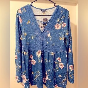 Torrid Blue Flowery Blouse